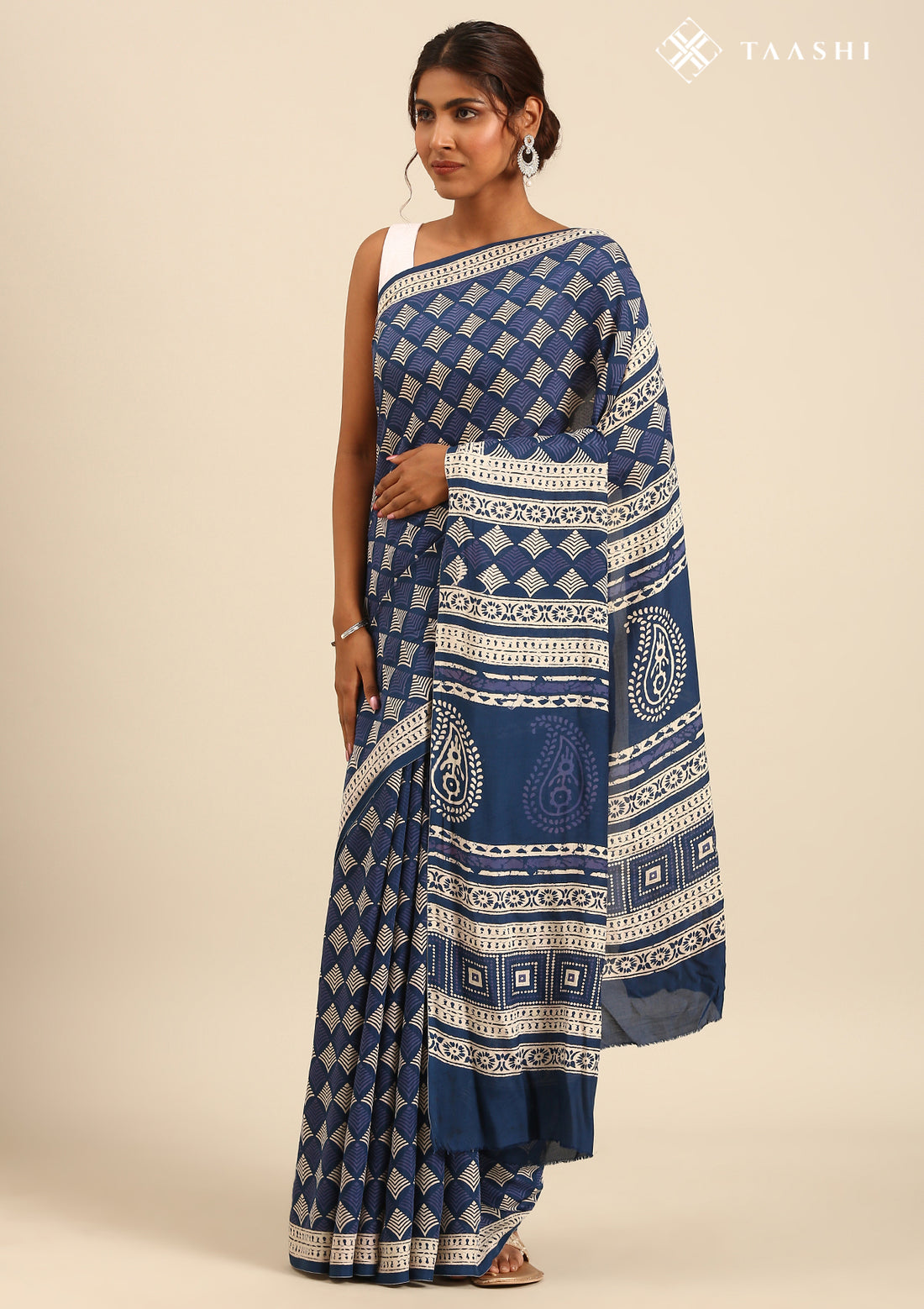 Indigo Block Printed Cotton Saree