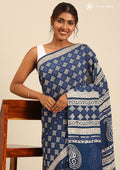 Indigo Block Printed Cotton Saree - Taashi