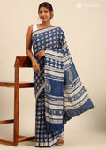 Indigo Block Printed Cotton Saree - Taashi