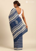 Indigo Block Printed Cotton Saree - Taashi