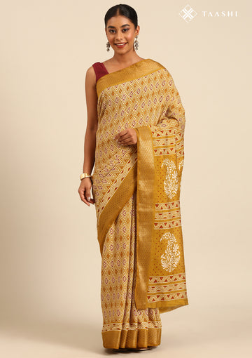 Olive Green Block Printed Cotton Saree
