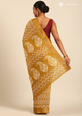 Olive Green Block Printed Cotton Saree - Taashi