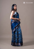 Indigo Abstract Printed Chanderi Saree - Taashi