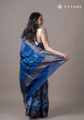 Indigo Abstract Printed Chanderi Saree - Taashi