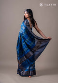 Indigo Abstract Printed Chanderi Saree - Taashi