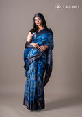 Indigo Abstract Printed Chanderi Saree - Taashi