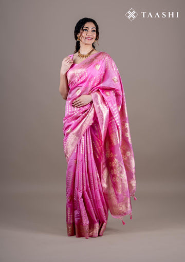 Pink Organza Contemporary Woven Saree