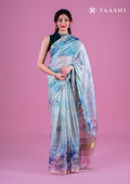 Pista Green Floral Printed Organza Saree - Taashi