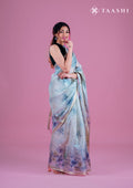 Pista Green Floral Printed Organza Saree - Taashi