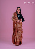 Brown Abstract Printed Chanderi Saree - Taashi