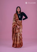 Brown Abstract Printed Chanderi Saree - Taashi