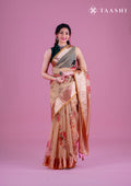 Beige Floral Printed Organza Saree - Taashi