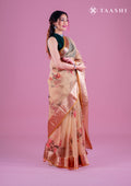 Beige Floral Printed Organza Saree - Taashi