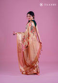 Beige Floral Printed Organza Saree - Taashi