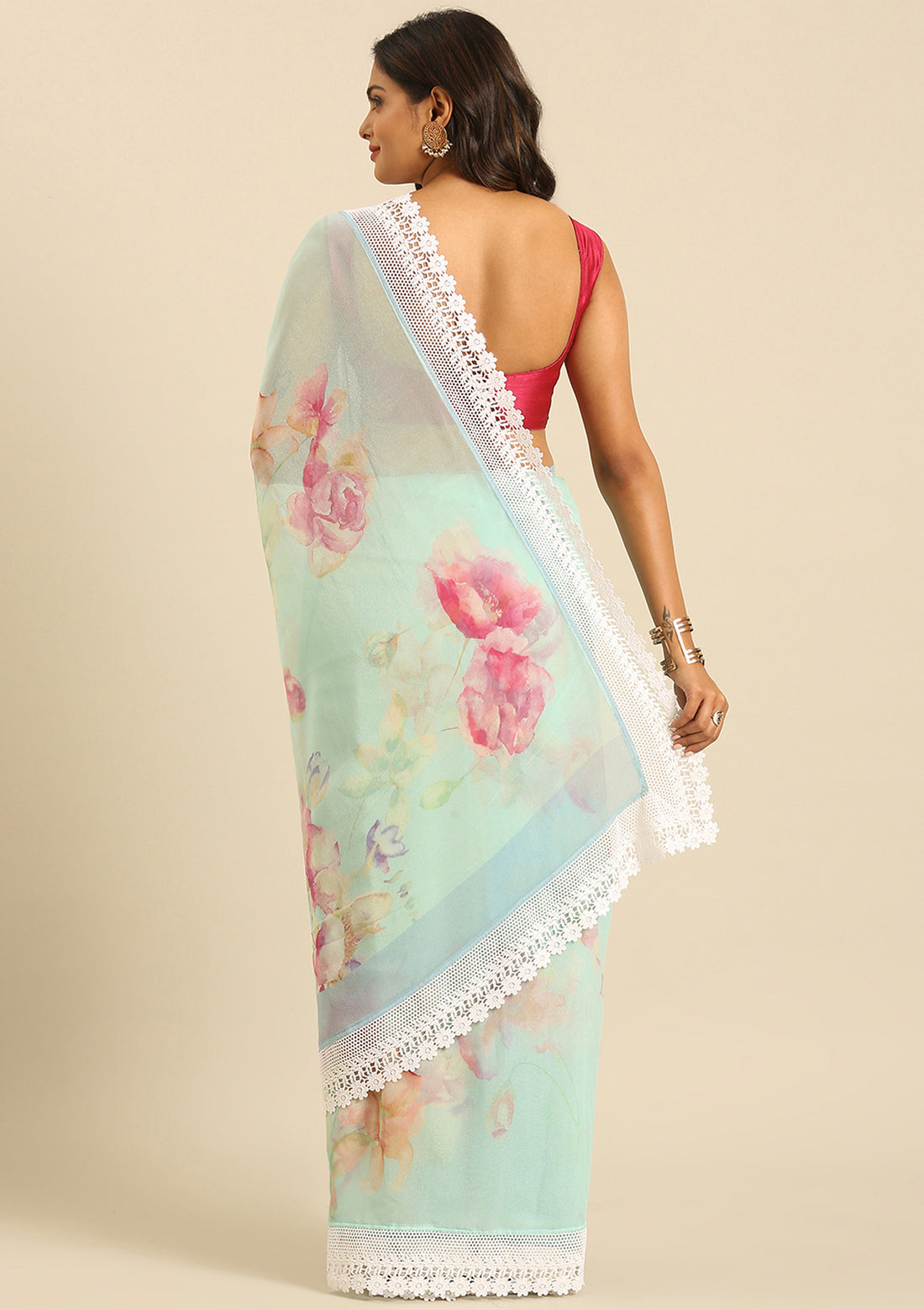 Lilac Pure Georgette Floral Printed Saree