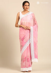 Blush Pink Pure Georgette Floral Printed Saree