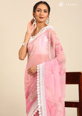 Pink Floral Shimmery Georgette Saree - Taashi