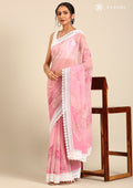 Pink Floral Shimmery Georgette Saree - Taashi