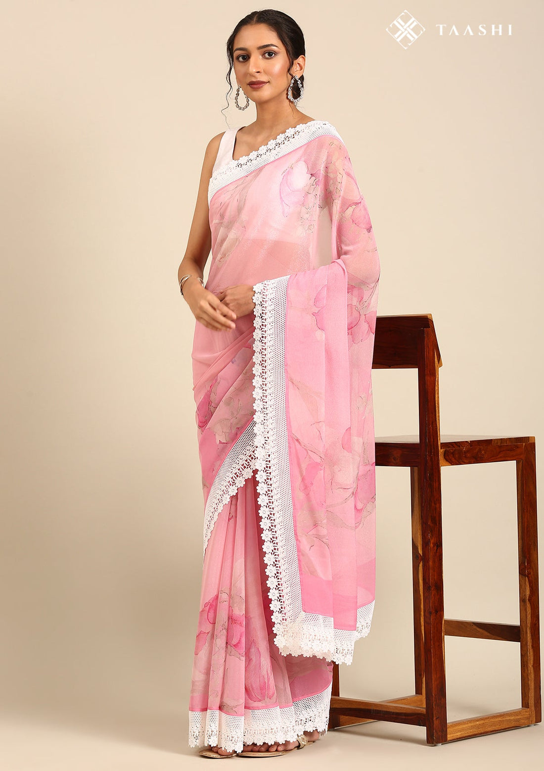 Blush Pink Pure Georgette Floral Printed Saree