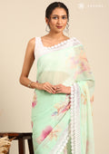 Pastel Green Floral Shimmery Georgette Saree - Taashi