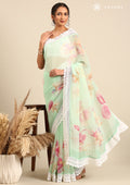 Pastel Green Floral Shimmery Georgette Saree - Taashi