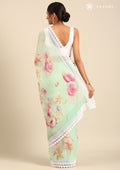 Pastel Green Floral Shimmery Georgette Saree - Taashi