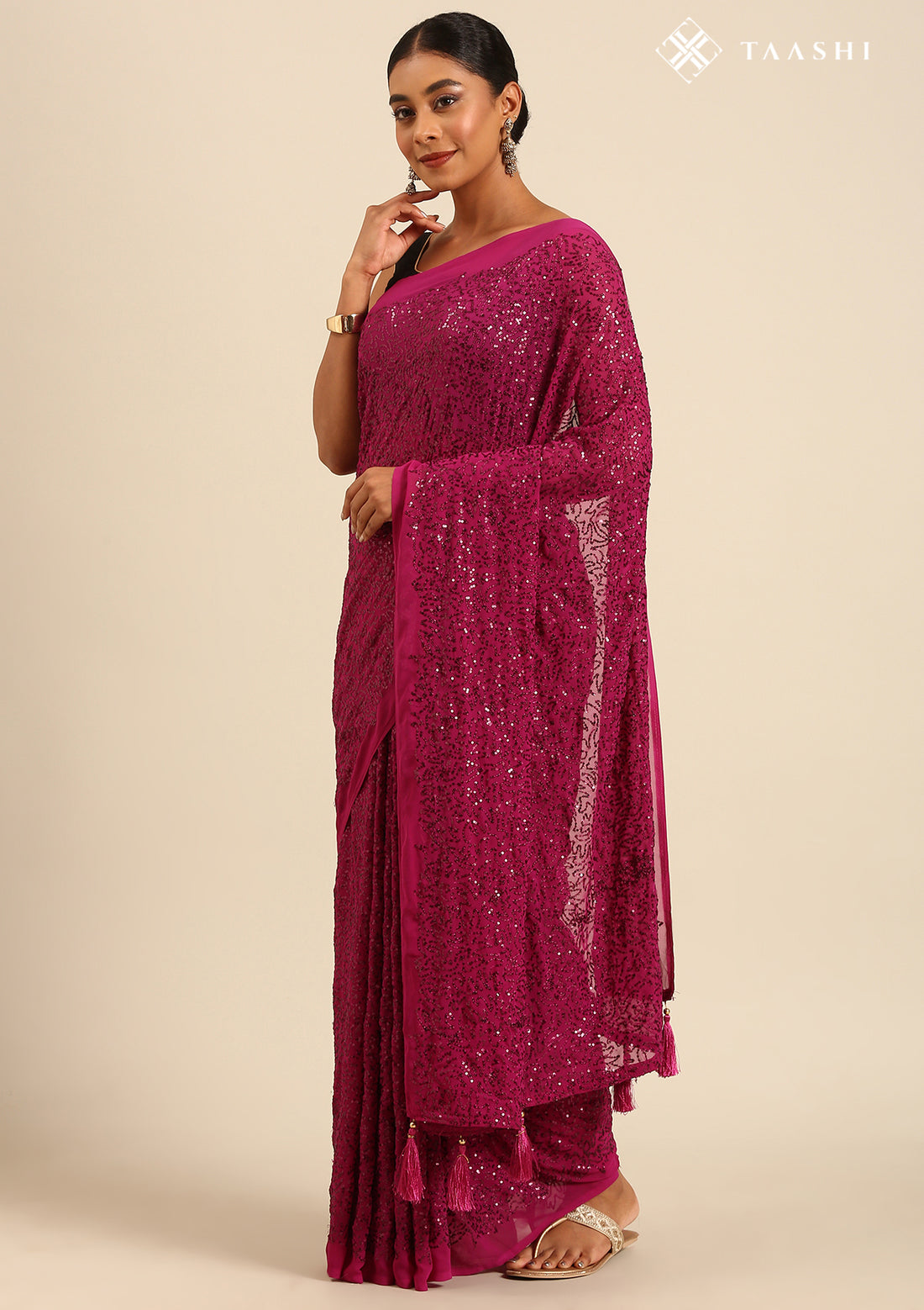 Violet Sequin Embroidered Georgette Saree