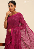 Violet Sequin EmbroideRed Georgette Saree - Taashi