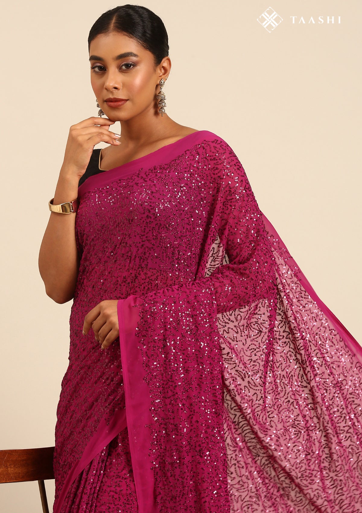 Violet Sequin Embroidered Georgette Saree