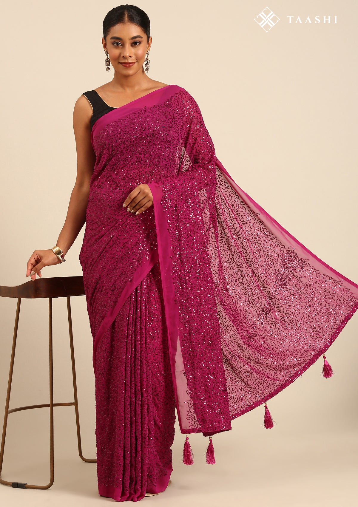 Violet Sequin Embroidered Georgette Saree