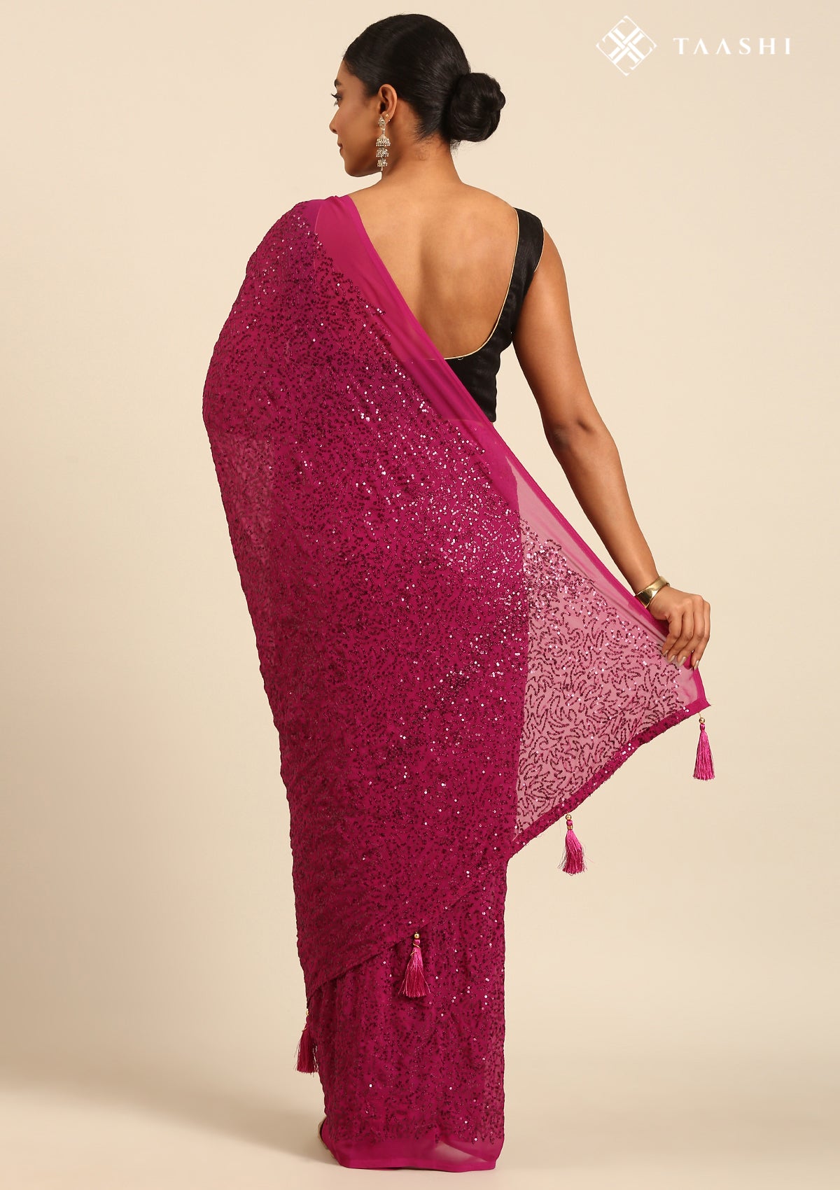 Violet Sequin Embroidered Georgette Saree