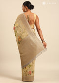 Dusty Sage Green Nature InspiRed Printed And Woven Butta Georgette Saree - Taashi