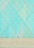 Blue Georgette Printed And Zari Butta Saree - Taashi