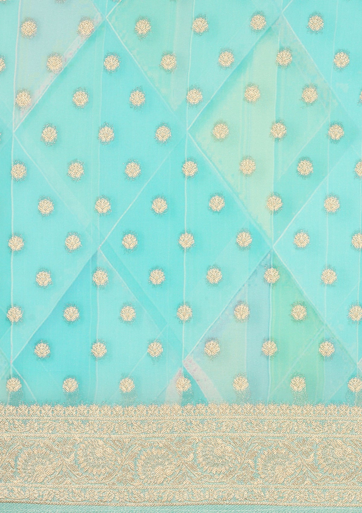 Blue Georgette Printed And Zari Butta Saree