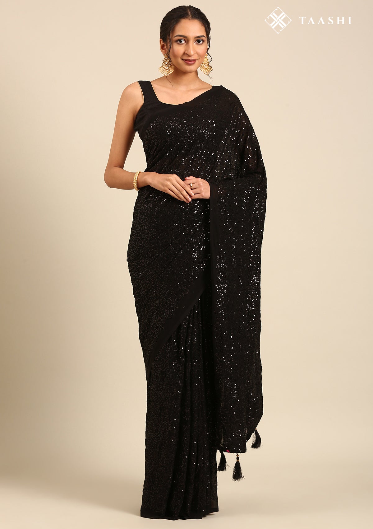 Black Sequin EmbroideRed Georgette Saree