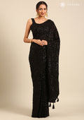 Black Sequin EmbroideRed Georgette Saree - Taashi