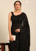 Black Sequin EmbroideRed Georgette Saree - Taashi