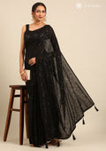 Black Sequin EmbroideRed Georgette Saree - Taashi