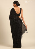 Black Sequin EmbroideRed Georgette Saree - Taashi