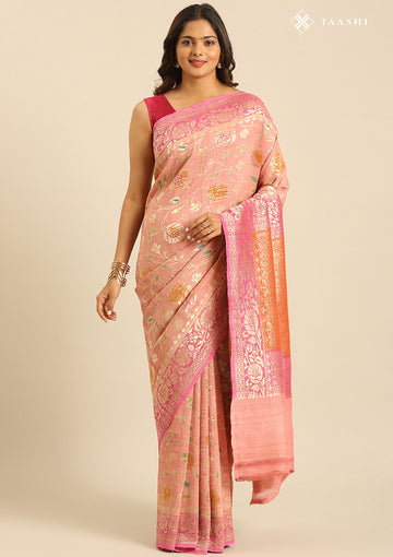 Blush Pink Pure Georgette Floral Khaddi Banarasi Saree