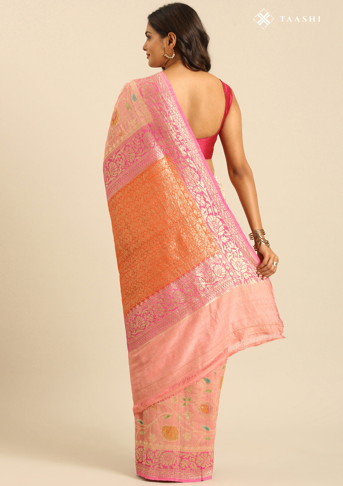 Blush Pink Pure Georgette Floral Khaddi Banarasi Saree