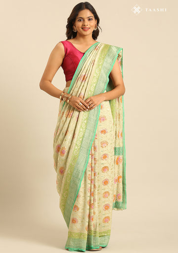 Pastel Green Pure Georgette Floral Khaddi Banarasi Saree