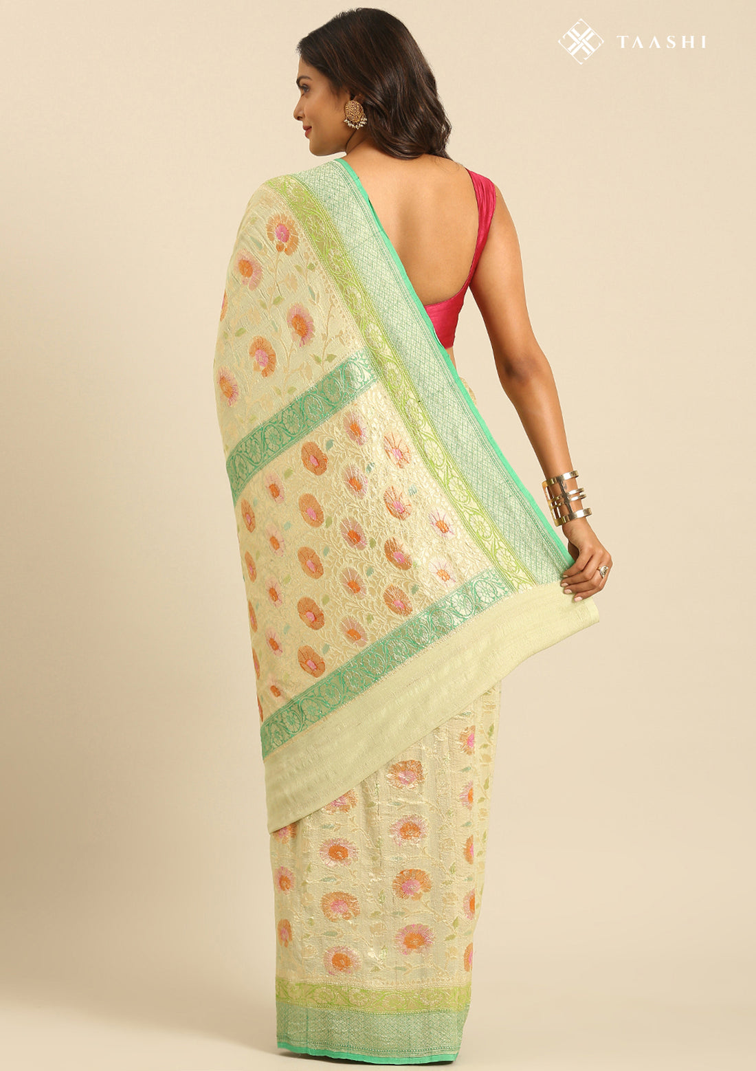 Pastel Green Pure Georgette Floral Khaddi Banarasi Saree