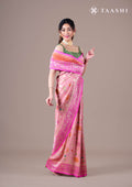 Dusty Pink Jaal Floral Woven Georgette Saree - Taashi