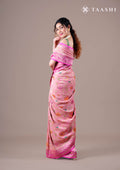 Dusty Pink Jaal Floral Woven Georgette Saree - Taashi