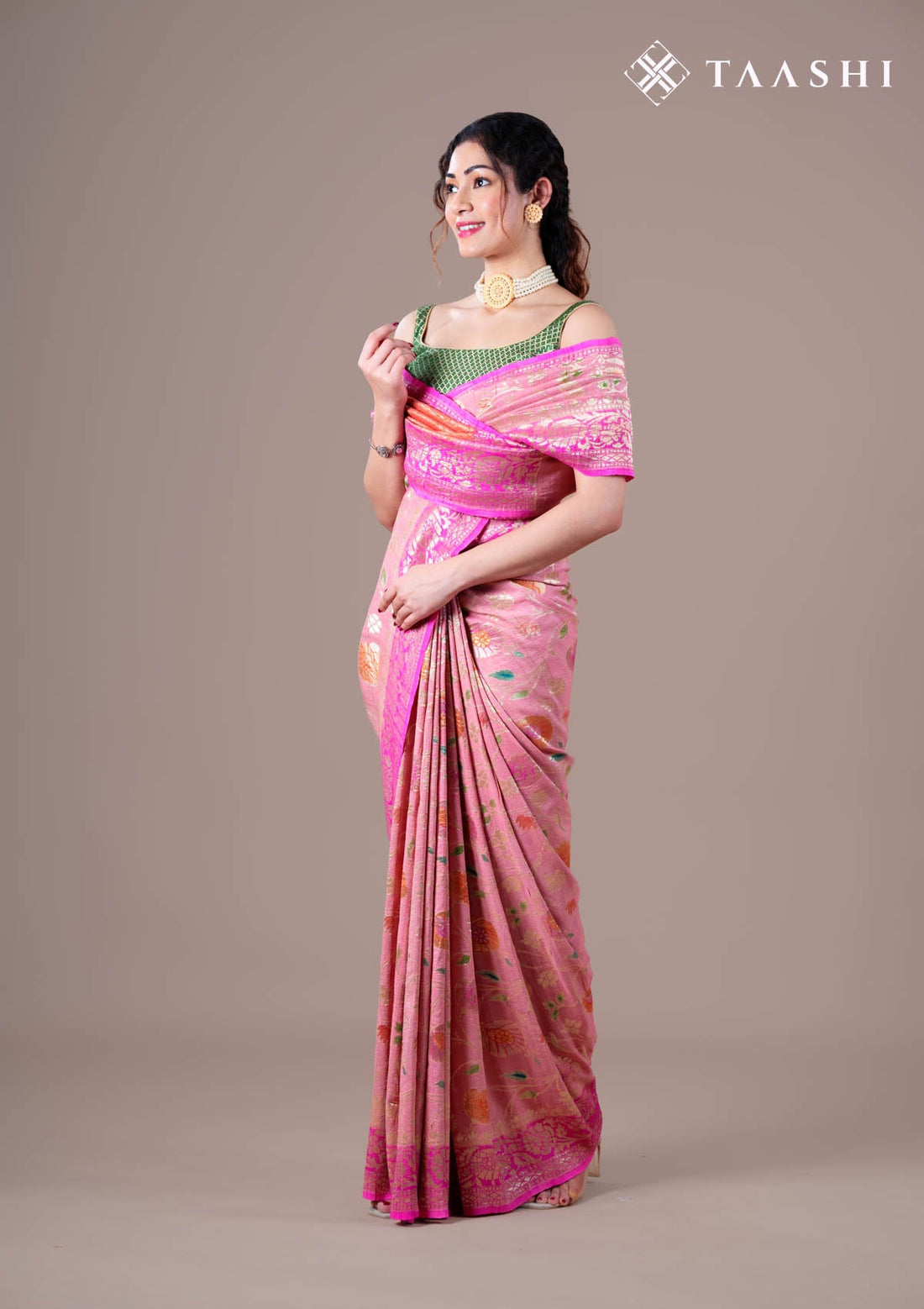 Blush Pink Pure Georgette Floral Khaddi Banarasi Saree