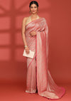 Dusty Pink Pure Georgette Khaddi Banarasi Saree