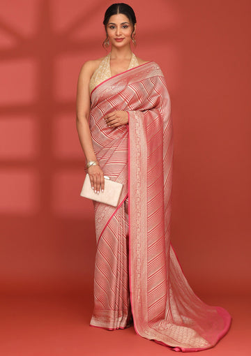 Dusty Pink Pure Georgette Khaddi Banarasi Saree