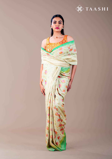 Pastel Green Pure Georgette Floral Khaddi Banarasi Saree