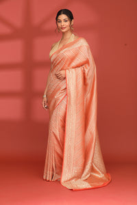 Peach Pure Georgette Khaddi Banarasi Saree
